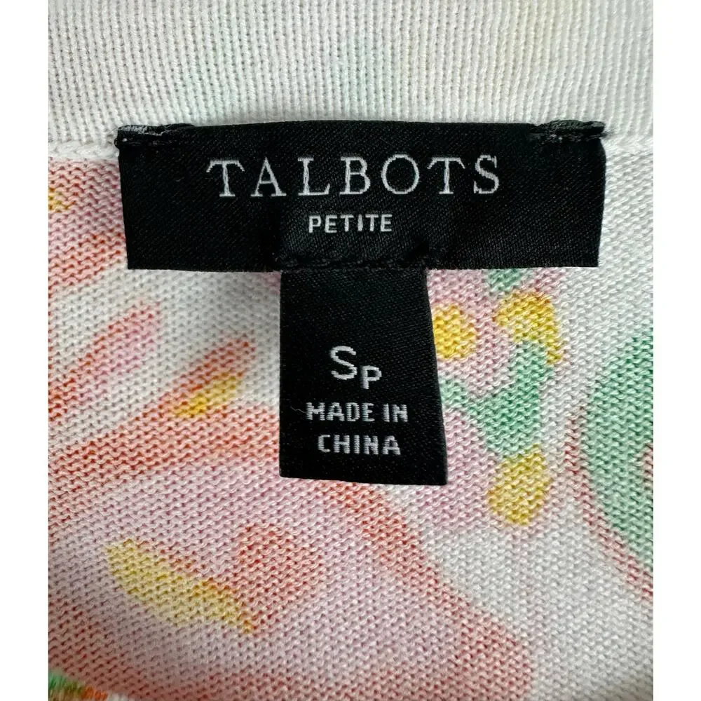 Talbots Small Floral Charming Cardigan Sweater Cotton Floral 3/4 Sleeve Bright - Picture 4 of 7